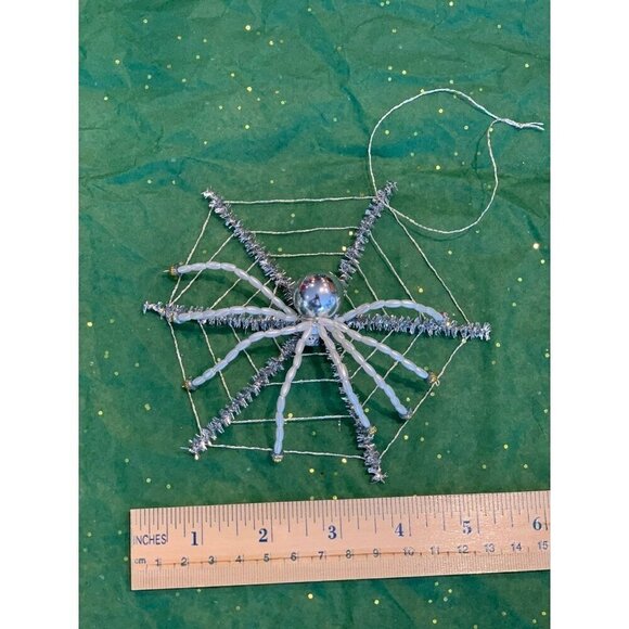 Christmas Spider Ornament 5 in Handcrafted Beaded Holiday Festive Gift Silver - Picture 2 of 11
